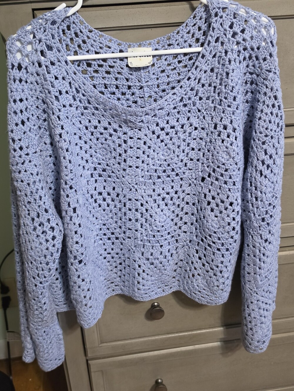 ARULA Pale Blue Crochet V-Neck Knit Sweater